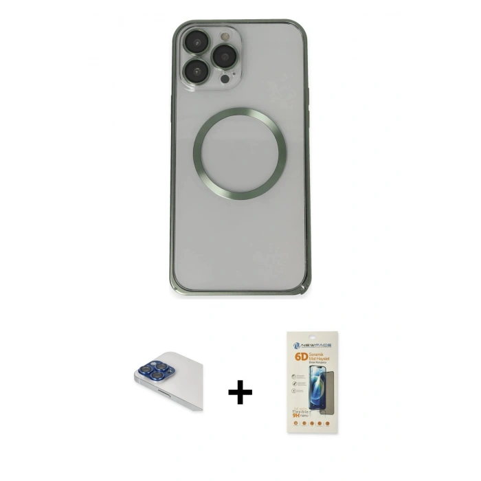 MARSİLYAN™- iPhone 13 Pro Max Kılıf Ahenk Işık Serisi - Siyah 6D Mat Seramik Hayalet Nano Ekran Koruyucu + Pers Alüminyum Kamera Lens - LT