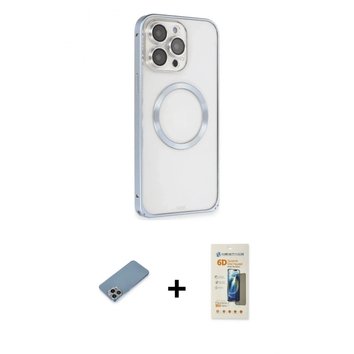 MARSİLYAN™- iPhone 13 Pro Max Kılıf Ahenk Işık Serisi - Siyah 6D Mat Seramik Hayalet Nano Ekran Koruyucu + Shine Kamera Lens Koruma Cam - GI