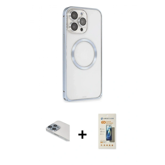 MARSİLYAN™- iPhone 13 Pro Max Kılıf Ahenk Işık Serisi - Siyah 6D Mat Seramik Hayalet Nano Ekran Koruyucu + Pers Alüminyum Kamera Lens - SABE