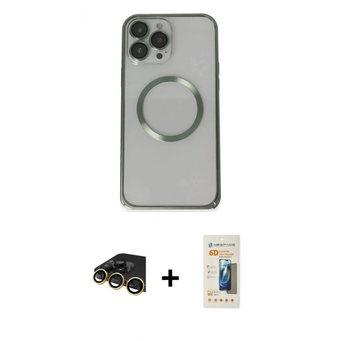MARSİLYAN™- iPhone 13 Pro Max Kılıf Ahenk Işık Serisi - Siyah 6D Mat Seramik Hayalet Nano Ekran Koruyucu + Raze Metal Kamera Lens - GD