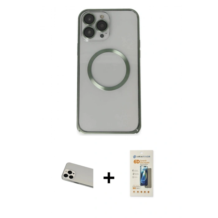 MARSİLYAN™- iPhone 13 Pro Max Kılıf Ahenk Işık Serisi - Siyah 6D Mat Seramik Hayalet Nano Ekran Koruyucu + Rainbow Kamera Lens Koruma Cam - BZ