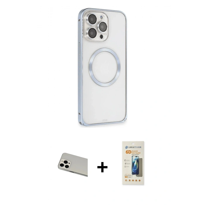 MARSİLYAN™- iPhone 13 Pro Max Kılıf Ahenk Işık Serisi - Siyah 6D Mat Seramik Hayalet Nano Ekran Koruyucu + Rainbow Kamera Lens Koruma Cam - BZ
