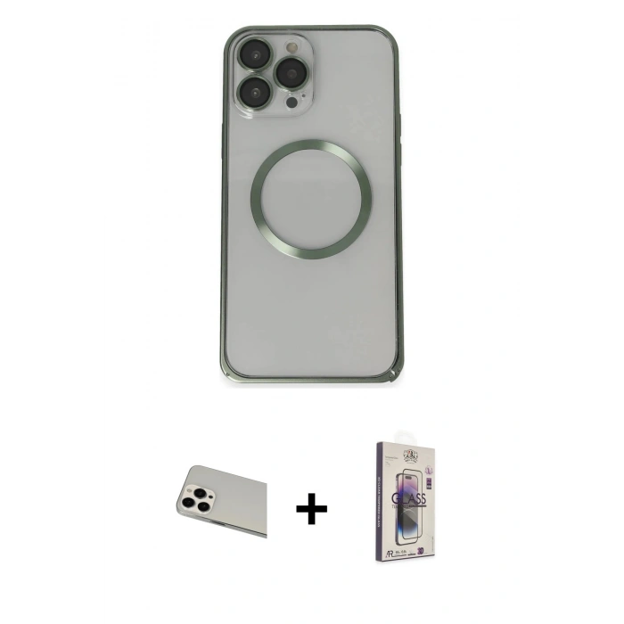 MARSİLYAN™- iPhone 13 Pro Max Kılıf Ahenk Işık Serisi - Siyah Bilvis 3D Cam Ekran Koruyucu + Beyaz Rainbow Kamera Lens Koruma Cam