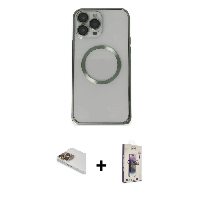 MARSİLYAN™- iPhone 13 Pro Max Kılıf Ahenk Işık Serisi - Siyah Bilvis 3D Cam Ekran Koruyucu + Pers Alüminyum Kamera Lens - GD