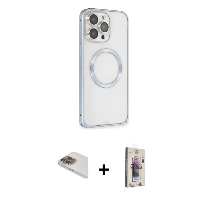 MARSİLYAN™- iPhone 13 Pro Max Kılıf Ahenk Işık Serisi - Siyah Bilvis 3D Cam Ekran Koruyucu + Pers Alüminyum Kamera Lens - GD