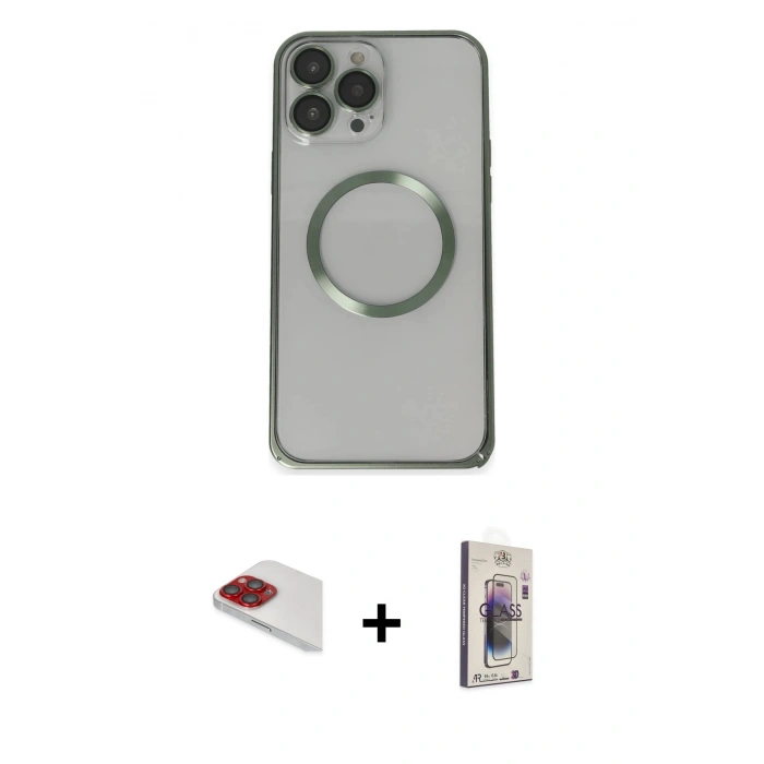 MARSİLYAN™- iPhone 13 Pro Max Kılıf Ahenk Işık Serisi - Siyah Bilvis 3D Cam Ekran Koruyucu + Kırmızı Pers Alüminyum Kamera Lens