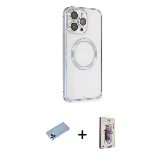 MARSİLYAN™- iPhone 13 Pro Max Kılıf Ahenk Işık Serisi - Siyah Bilvis 3D Cam Ekran Koruyucu + Mavi Shine Kamera Lens Koruma Cam