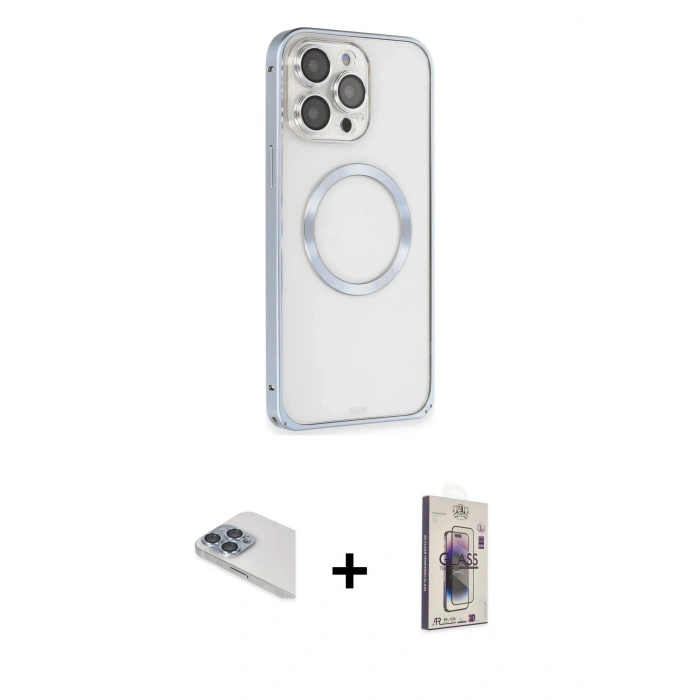 MARSİLYAN™- iPhone 13 Pro Max Kılıf Ahenk Işık Serisi - Siyah Bilvis 3D Cam Ekran Koruyucu + Pers Alüminyum Kamera Lens - SABE