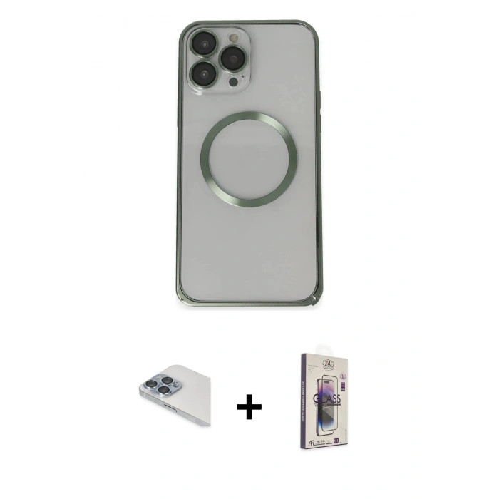 MARSİLYAN™- iPhone 13 Pro Max Kılıf Ahenk Işık Serisi - Siyah Bilvis 3D Cam Ekran Koruyucu + Pers Alüminyum Kamera Lens - SABE