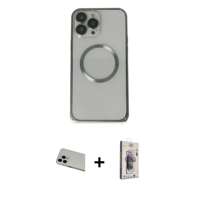 MARSİLYAN™- iPhone 13 Pro Max Kılıf Ahenk Işık Serisi - Siyah Bilvis 3D Cam Ekran Koruyucu + Rainbow Kamera Lens Koruma Cam - MR