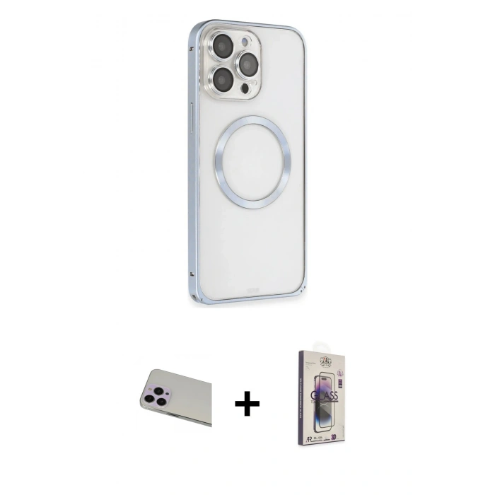 MARSİLYAN™- iPhone 13 Pro Max Kılıf Ahenk Işık Serisi - Siyah Bilvis 3D Cam Ekran Koruyucu + Rainbow Kamera Lens Koruma Cam - MR