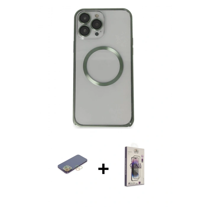 MARSİLYAN™- iPhone 13 Pro Max Kılıf Ahenk Işık Serisi - Siyah Bilvis 3D Cam Ekran Koruyucu + Renkli Kamera Lens Koruma Cam - SI