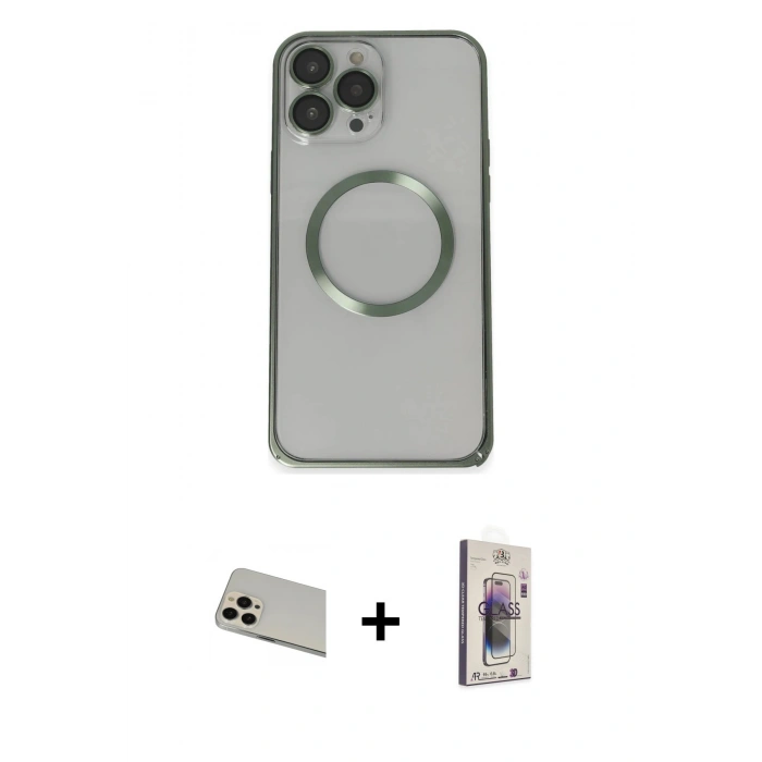 MARSİLYAN™- iPhone 13 Pro Max Kılıf Ahenk Işık Serisi - Siyah Bilvis 3D Cam Ekran Koruyucu + Rose Gold Rainbow Kamera Lens Koruma Cam