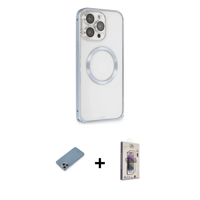 MARSİLYAN™- iPhone 13 Pro Max Kılıf Ahenk Işık Serisi - Siyah Bilvis 3D Cam Ekran Koruyucu + Shine Kamera Lens Koruma Cam - GI