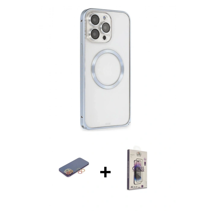 MARSİLYAN™- iPhone 13 Pro Max Kılıf Ahenk Işık Serisi - Siyah Bilvis 3D Cam Ekran Koruyucu + Renkli Kamera Lens Koruma Cam - TU