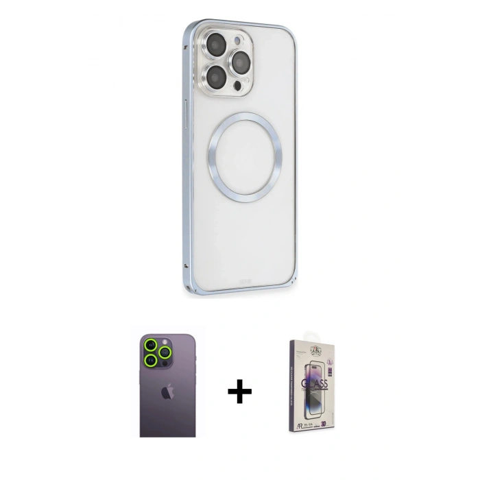 MARSİLYAN™- iPhone 13 Pro Max Kılıf Ahenk Işık Serisi - Siyah Bilvis 3D Cam Ekran Koruyucu + Neon Fosforlu Kamera Lens - YL