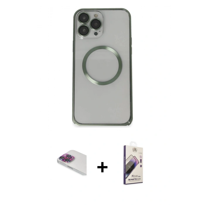 MARSİLYAN™- iPhone 13 Pro Max Kılıf Ahenk Işık Serisi - Siyah Bilvis 3D Mat Cam Ekran Koruyucu + Pers Alüminyum Kamera Lens - GI