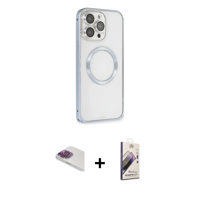 MARSİLYAN™- iPhone 13 Pro Max Kılıf Ahenk Işık Serisi - Siyah Bilvis 3D Mat Cam Ekran Koruyucu + Pers Alüminyum Kamera Lens - GI