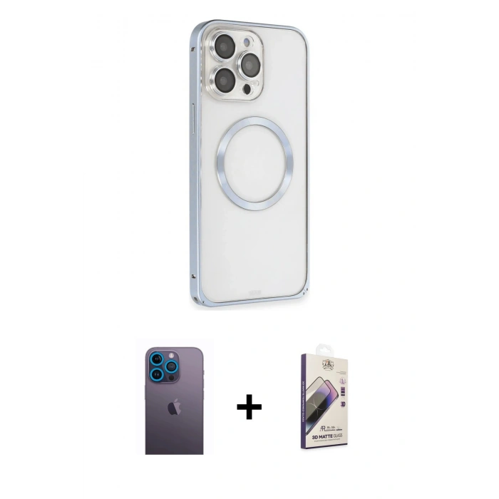 MARSİLYAN™- iPhone 13 Pro Max Kılıf Ahenk Işık Serisi - Siyah Bilvis 3D Mat Cam Ekran Koruyucu + Neon Fosforlu Kamera Lens - MI