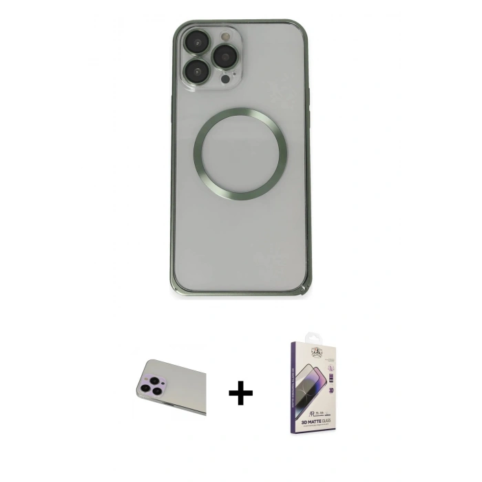 MARSİLYAN™- iPhone 13 Pro Max Kılıf Ahenk Işık Serisi - Siyah Bilvis 3D Mat Cam Ekran Koruyucu + Mor Rainbow Kamera Lens Koruma Cam