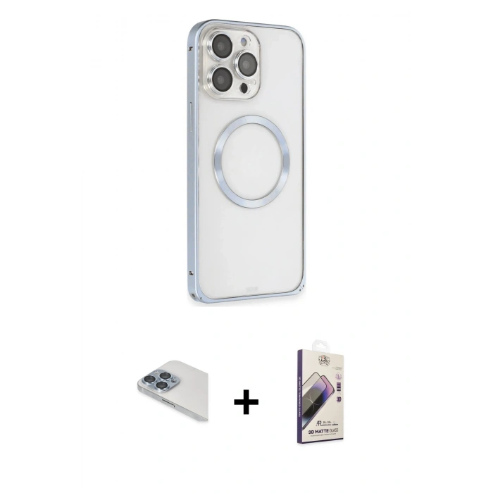 MARSİLYAN™- iPhone 13 Pro Max Kılıf Ahenk Işık Serisi - Siyah Bilvis 3D Mat Cam Ekran Koruyucu + Pers Alüminyum Kamera Lens - SABE