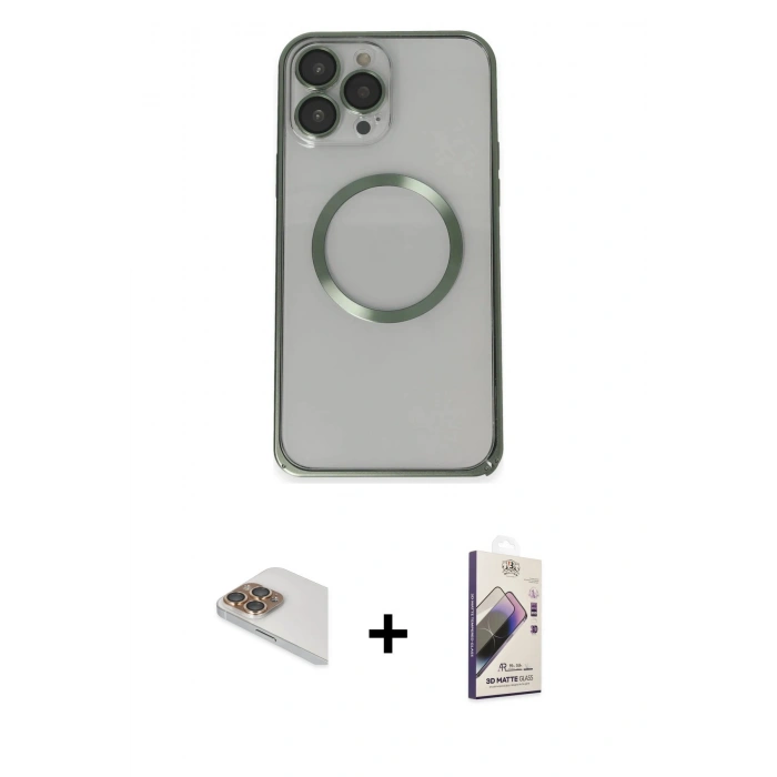 MARSİLYAN™- iPhone 13 Pro Max Kılıf Ahenk Işık Serisi - Siyah Bilvis 3D Mat Cam Ekran Koruyucu + Pers Alüminyum Kamera Lens - GD