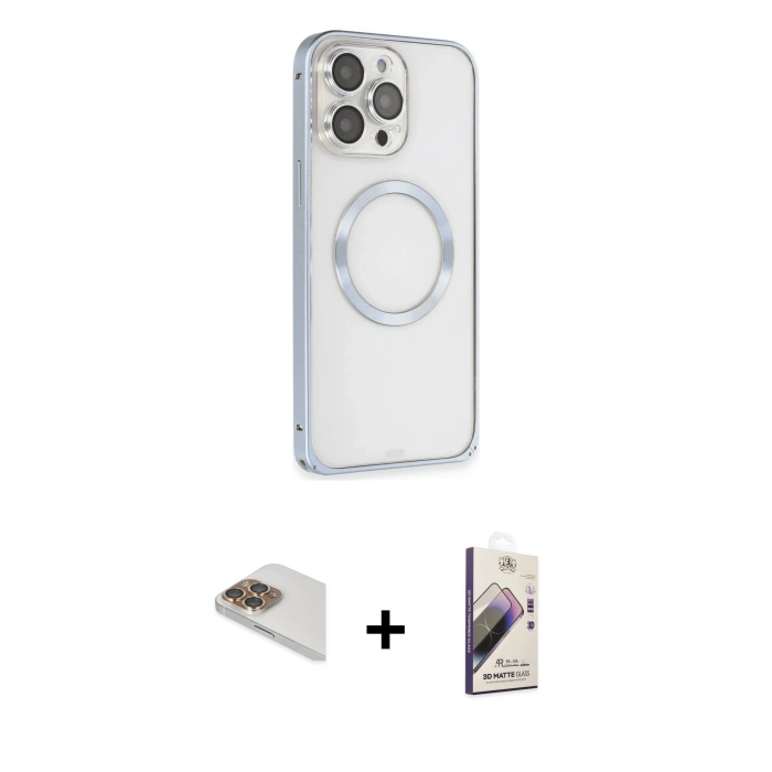 MARSİLYAN™- iPhone 13 Pro Max Kılıf Ahenk Işık Serisi - Siyah Bilvis 3D Mat Cam Ekran Koruyucu + Pers Alüminyum Kamera Lens - GD