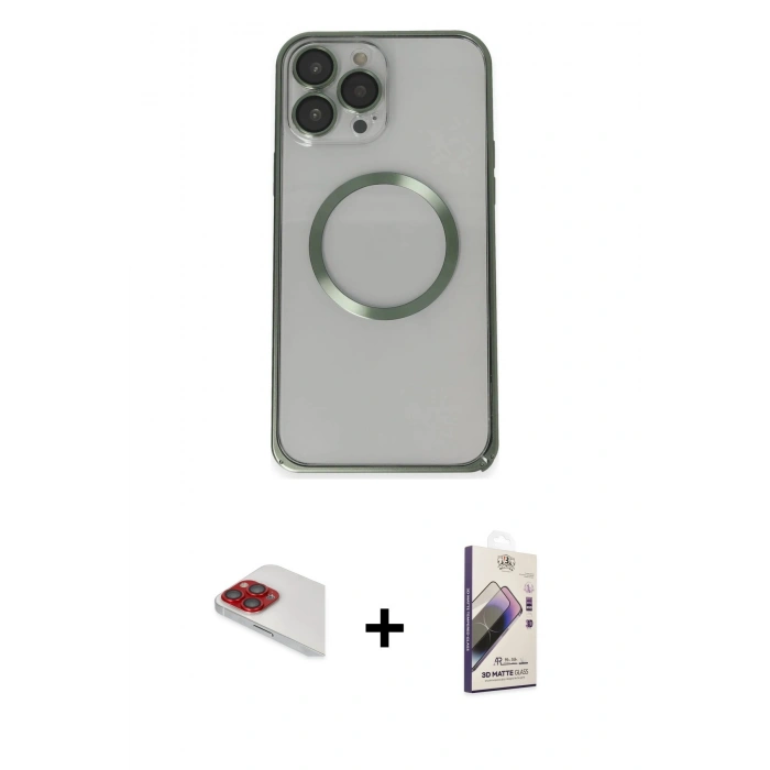 MARSİLYAN™- iPhone 13 Pro Max Kılıf Ahenk Işık Serisi - Siyah Bilvis 3D Mat Cam Ekran Koruyucu + Pers Alüminyum Kamera Lens - KI