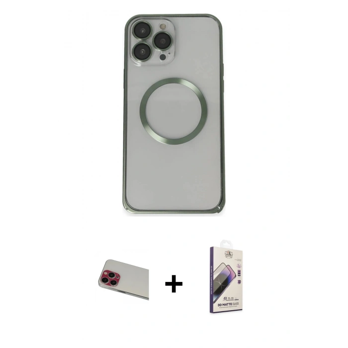 MARSİLYAN™- iPhone 13 Pro Max Kılıf Ahenk Işık Serisi - Siyah Bilvis 3D Mat Cam Ekran Koruyucu + Rainbow Kamera Lens Koruma Cam - KI
