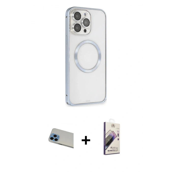 MARSİLYAN™- iPhone 13 Pro Max Kılıf Ahenk Işık Serisi - Siyah Bilvis 3D Mat Cam Ekran Koruyucu + Rainbow Kamera Lens Koruma Cam - MI