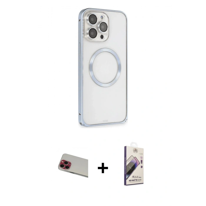 MARSİLYAN™- iPhone 13 Pro Max Kılıf Ahenk Işık Serisi - Siyah Bilvis 3D Mat Cam Ekran Koruyucu + Rainbow Kamera Lens Koruma Cam - KI