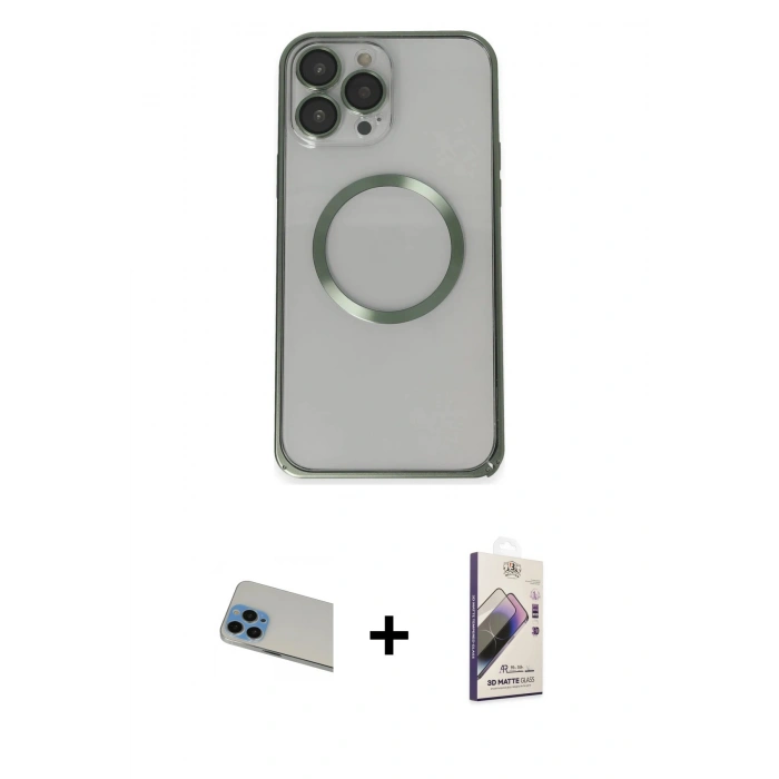 MARSİLYAN™- iPhone 13 Pro Max Kılıf Ahenk Işık Serisi - Siyah Bilvis 3D Mat Cam Ekran Koruyucu + Rainbow Kamera Lens Koruma Cam - MI