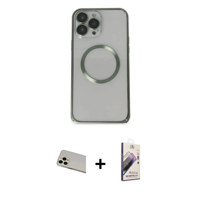 MARSİLYAN™- iPhone 13 Pro Max Kılıf Ahenk Işık Serisi - Siyah Bilvis 3D Mat Cam Ekran Koruyucu + Rainbow Kamera Lens Koruma Cam - REGD