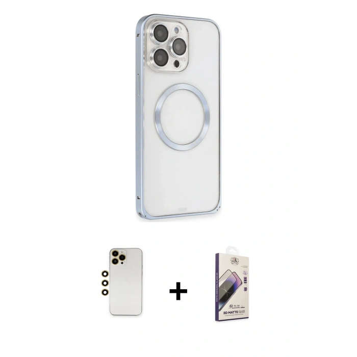 MARSİLYAN™- iPhone 13 Pro Max Kılıf Ahenk Işık Serisi - Siyah Bilvis 3D Mat Cam Ekran Koruyucu + Shine Kamera Lens - GD