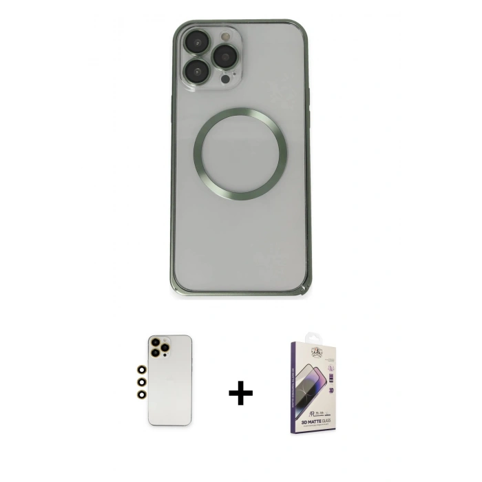 MARSİLYAN™- iPhone 13 Pro Max Kılıf Ahenk Işık Serisi - Siyah Bilvis 3D Mat Cam Ekran Koruyucu + Shine Kamera Lens - GD