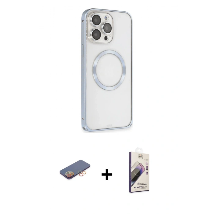 MARSİLYAN™- iPhone 13 Pro Max Kılıf Ahenk Işık Serisi - Siyah Bilvis 3D Mat Cam Ekran Koruyucu + Turuncu Renkli Kamera Lens Koruma Cam
