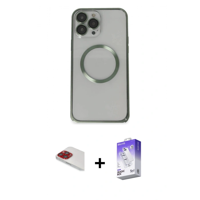 MARSİLYAN™- iPhone 13 Pro Max Kılıf Ahenk Işık Serisi - Siyah Bilvis 5in1 3D Magic Cam Ekran Koruyucu + Pers Alüminyum Kamera Lens - KI