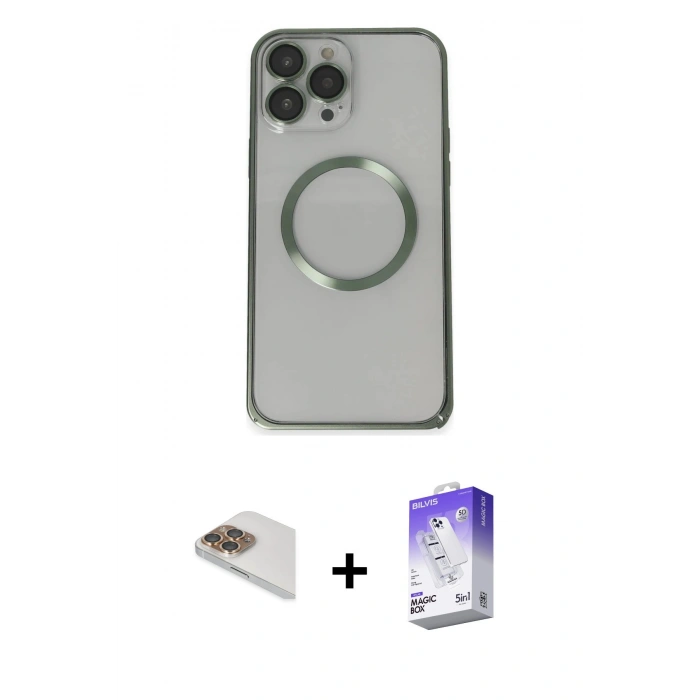 MARSİLYAN™- iPhone 13 Pro Max Kılıf Ahenk Işık Serisi - Siyah Bilvis 5in1 3D Magic Cam Ekran Koruyucu + Pers Alüminyum Kamera Lens - GD