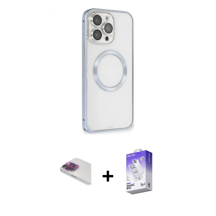 MARSİLYAN™- iPhone 13 Pro Max Kılıf Ahenk Işık Serisi - Siyah Bilvis 5in1 3D Magic Cam Ekran Koruyucu + Pers Alüminyum Kamera Lens - GI