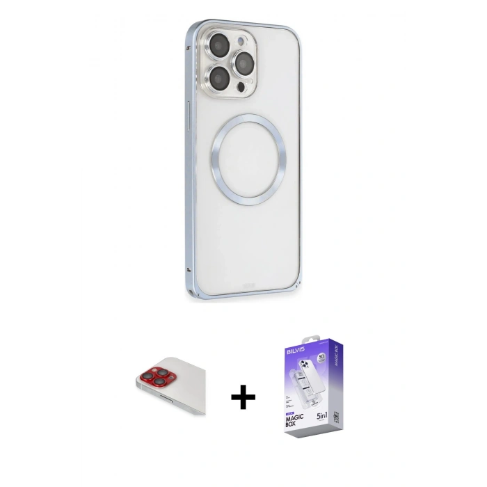 MARSİLYAN™- iPhone 13 Pro Max Kılıf Ahenk Işık Serisi - Siyah Bilvis 5in1 3D Magic Cam Ekran Koruyucu + Pers Alüminyum Kamera Lens - KI