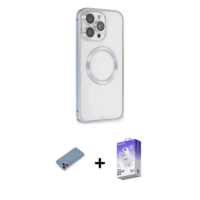 MARSİLYAN™- iPhone 13 Pro Max Kılıf Ahenk Işık Serisi - Siyah Bilvis 5in1 3D Magic Cam Ekran Koruyucu + Shine Kamera Lens Koruma Cam - PE