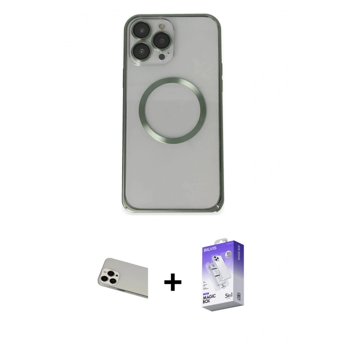 MARSİLYAN™- iPhone 13 Pro Max Kılıf Ahenk Işık Serisi - Siyah Bilvis 5in1 3D Magic Cam Ekran Koruyucu + Rainbow Kamera Lens Koruma Cam - BZ