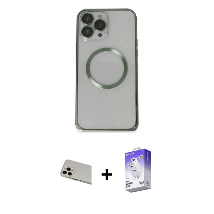 MARSİLYAN™- iPhone 13 Pro Max Kılıf Ahenk Işık Serisi - Siyah Bilvis 5in1 3D Magic Cam Ekran Koruyucu + Rainbow Kamera Lens Koruma Cam - REGD
