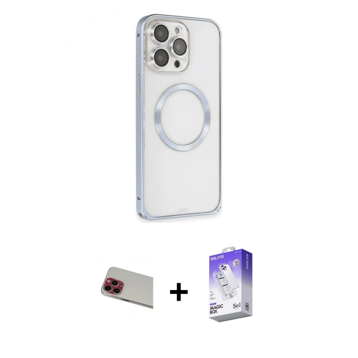 MARSİLYAN™- iPhone 13 Pro Max Kılıf Ahenk Işık Serisi - Siyah Bilvis 5in1 3D Magic Cam Ekran Koruyucu + Rainbow Kamera Lens Koruma Cam - KI
