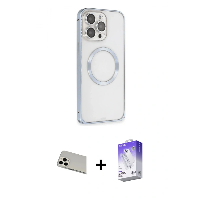 MARSİLYAN™- iPhone 13 Pro Max Kılıf Ahenk Işık Serisi - Siyah Bilvis 5in1 3D Magic Cam Ekran Koruyucu + Rainbow Kamera Lens Koruma Cam - BZ