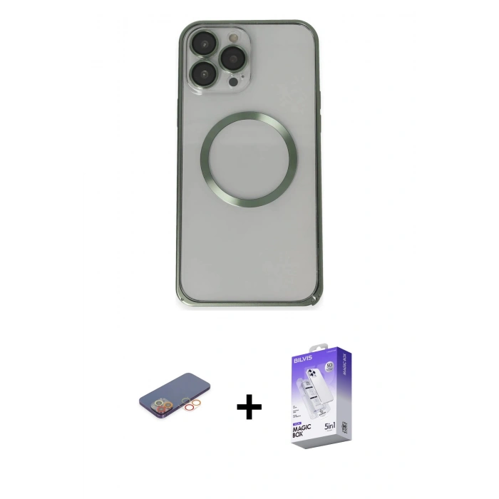 MARSİLYAN™- iPhone 13 Pro Max Kılıf Ahenk Işık Serisi - Siyah Bilvis 5in1 3D Magic Cam Ekran Koruyucu + Renkli Kamera Lens Koruma Cam - TU