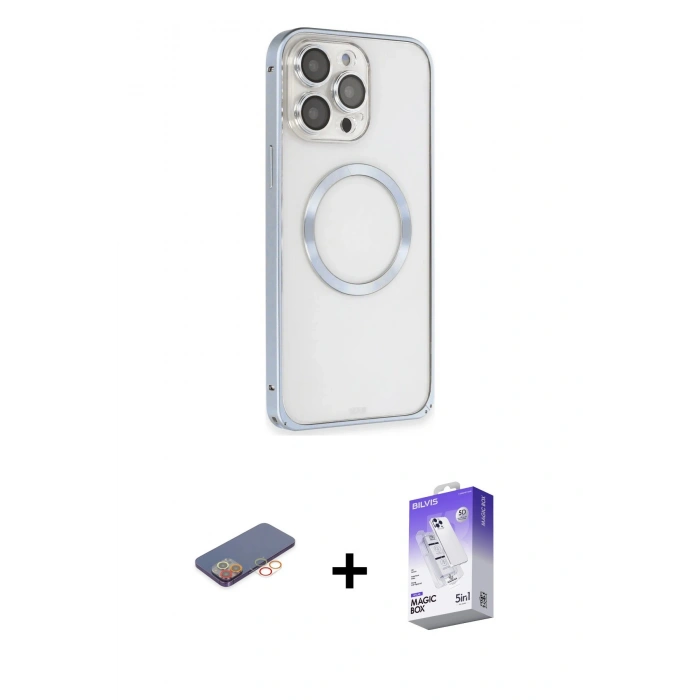 MARSİLYAN™- iPhone 13 Pro Max Kılıf Ahenk Işık Serisi - Siyah Bilvis 5in1 3D Magic Cam Ekran Koruyucu + Renkli Kamera Lens Koruma Cam - TU