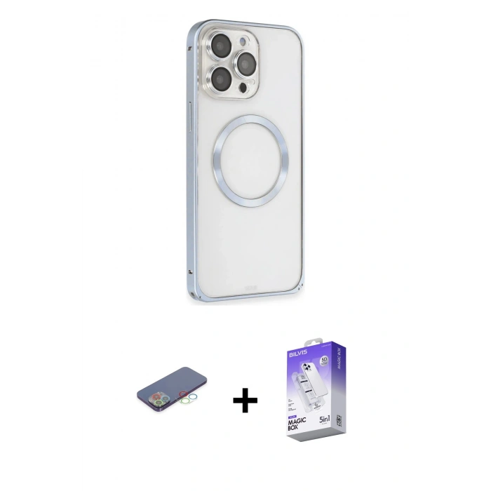MARSİLYAN™- iPhone 13 Pro Max Kılıf Ahenk Işık Serisi - Siyah Bilvis 5in1 3D Magic Cam Ekran Koruyucu + Renkli Kamera Lens Koruma Cam - MI