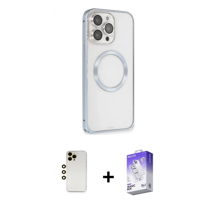 MARSİLYAN™- iPhone 13 Pro Max Kılıf Ahenk Işık Serisi - Siyah Bilvis 5in1 3D Magic Cam Ekran Koruyucu + Shine Kamera Lens - GD