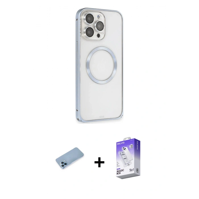 MARSİLYAN™- iPhone 13 Pro Max Kılıf Ahenk Işık Serisi - Siyah Bilvis 5in1 3D Magic Cam Ekran Koruyucu + Shine Kamera Lens Koruma Cam - MI